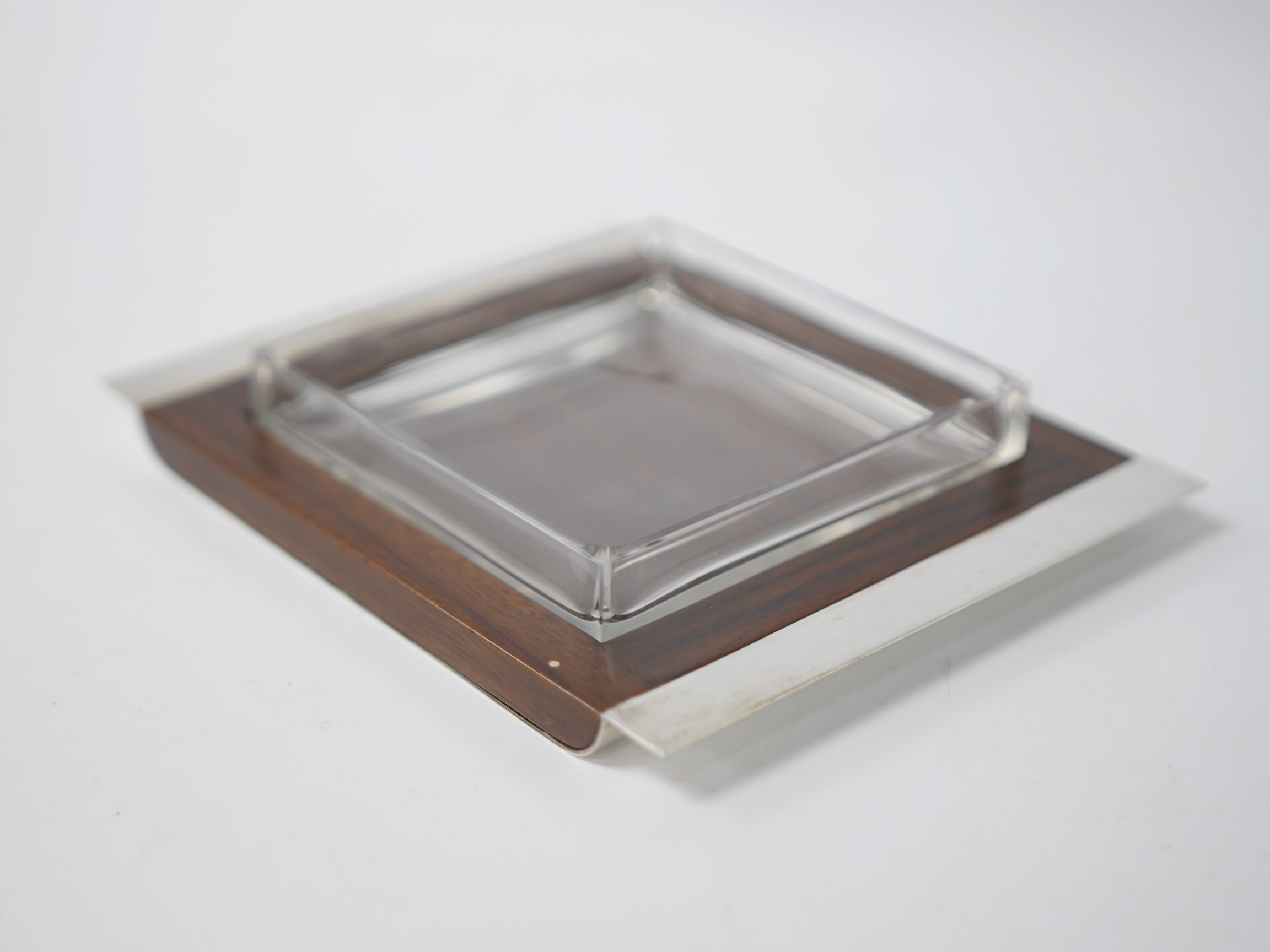 A modern Asprey & Co silver mounted hardwood dish with glass insert, London, 2006, 17.4cm. Condition - good